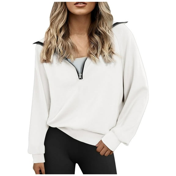 VNKIDY Women's Sweatshirt Solid Color Half Zip Sweatshirt Long Sleeve Loose Fit Pullover With Collared Design For Casual Daily Wear Stylish Tops