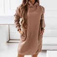 thumbnail image 1 of VNKIDY Women's Sweatshirt Solid Color Hoodie Dress Long Sleeve Loose Fit Pullover With Pockets For Autumn Winter Daily Wear Stylish Tops, 1 of 5