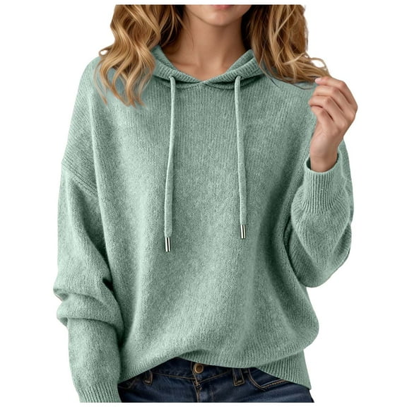 VNKIDY Women's Sweatshirt Street Style Cozy Solid Color Knitted Oversized Hoodie Long Sleeve Loose Fit Pullover With Drawstring Details For Cool Weather Outings Classic Tops