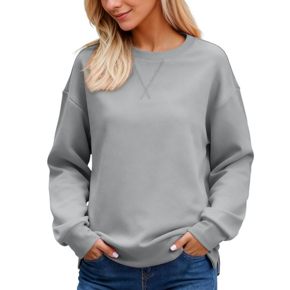 VNKIDY Women's Sweatshirt Street Style Solid Color Oversized Crewneck Sweatshirt Long Sleeve Loose Fit Pullover With Stitch Detail For Daily Wear Cozy Tops