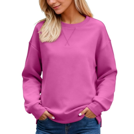 VNKIDY Women's Sweatshirt Street Style Solid Color Oversized Crewneck Sweatshirt Long Sleeve Loose Fit Pullover With Stitch Detail For Daily Wear Trendy Tops