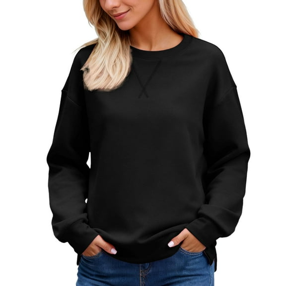 VNKIDY Women's Sweatshirt Street Style Solid Color Oversized Crewneck Sweatshirt Long Sleeve Loose Fit Pullover With Stitch Detail For Daily Wear Trendy Tops