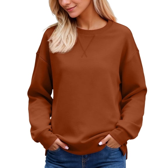 VNKIDY Women's Sweatshirt Street Style Solid Color Oversized Crewneck Sweatshirt Long Sleeve Loose Fit Pullover With Stitch Detail For Daily Wear Trendy Tops