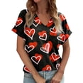 thumbnail image 1 of VNKIDY Women's T-Shirt Heart Print V Neck Short Sleeve Tees Relaxed Fit Stretch Casual Top For Valentines Day Daily Outdoor Wear Cozy Top, 1 of 4