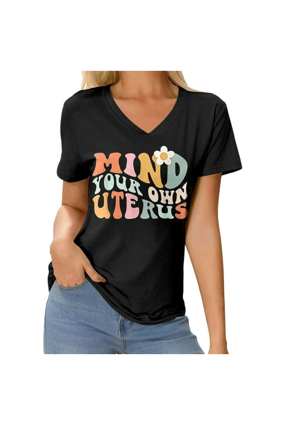 Women's T-Shirt Letter Graphic V Neck Tees Short Sleeve Crewneck Lightweight Relaxed Fit Top For Casual Daily Outdoor Activities Trendy Top