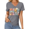 thumbnail image 1 of VNKIDY Women's T-Shirt Letter Graphic V Neck Tees Short Sleeve Crewneck Lightweight Relaxed Fit Top For Casual Daily Outdoor Activities Versatile Top, 1 of 3