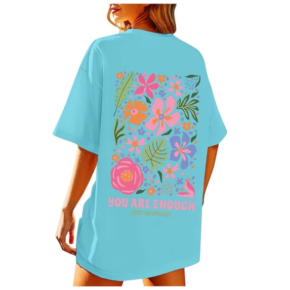 VNKIDY Women's T-Shirt Lightweight Oversized Graphic Tees Short Sleeve Crewneck Loose Fit Top With Back Floral Print For Summer Casual Daily Outdoor Wear Versatile Top