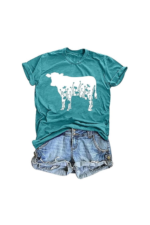 Women's T-Shirt Vintage Cow Print Short Sleeve Tees Crewneck Casual Lightweight Breathable Loose Fit Top For Daily Outdoor Wear Classic Top
