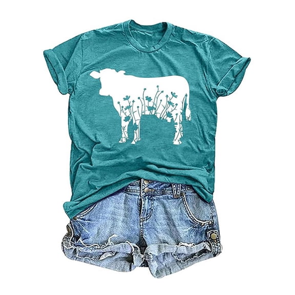 VNKIDY Women's T-Shirt Vintage Cow Print Short Sleeve Tees Crewneck Casual Lightweight Breathable Loose Fit Top For Daily Outdoor Wear Classic Top