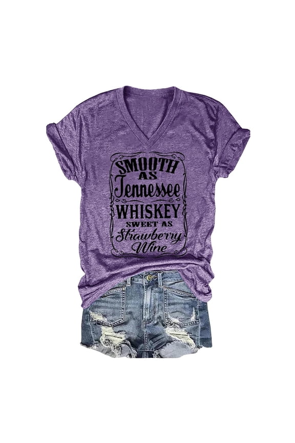 Women's T-Shirt Vintage Letter Graphic V Neck Tees Lightweight Short Sleeve Crewneck Relaxed Fit Top For Casual Daily Outdoor Wear Cozy Top