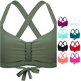 thumbnail image 1 of VNKIDY Womens Cross Back Tie Back Front Ruched Solid Color Bikini Top Summer Tropical Beach Regular Fit Quick Dry Swim Bath Tops For Ladies Army Green XL, 1 of 4