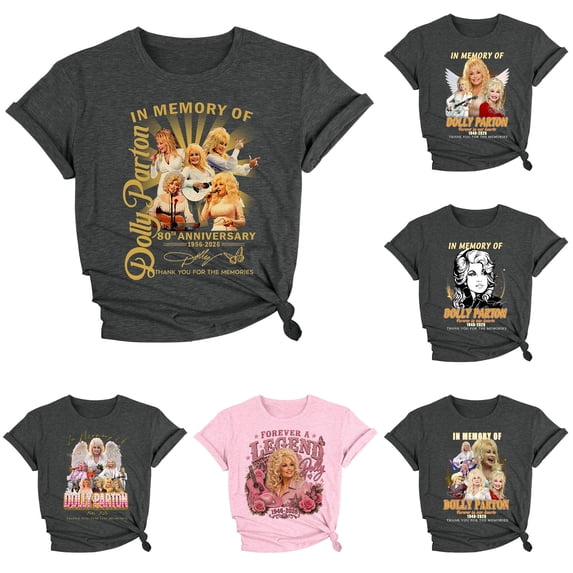 VNKIDY Womens Dolly Shirt Short Sleeve Crew Neck Parton Memorial T Shirts Stylish Country Music Legend Graphic Tees Country Concert Soft Fall Clothes For Women,Size XL
