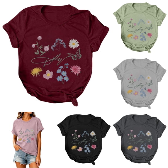 VNKIDY Womens Dolly Shirts Vintage Short Sleeve Graphic Tees Parton Memorial T-Shirts Classic Country Music Legend T Shirt Daily Wear Comfortable Womens Tops,Size S