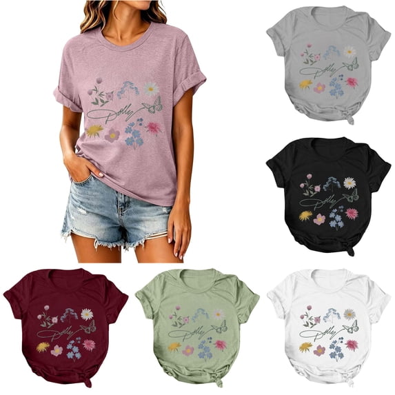 VNKIDY Womens Dolly Shirts Vintage Short Sleeve Graphic Tees Parton Memorial T-Shirts Classic Country Music Legend T Shirt Music Festival Relaxed Fit Womens Tops,Size M