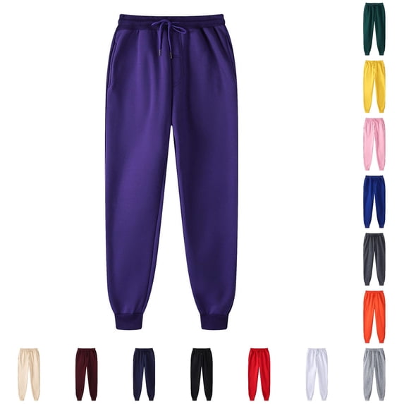VNKIDY Womens Drawstring Elastic Waist Solid Color Jogger Pants Summer Soft Side Pocket Casual Daily Sport Sweatpants For Ladies Cozy Pants Purple XXXL