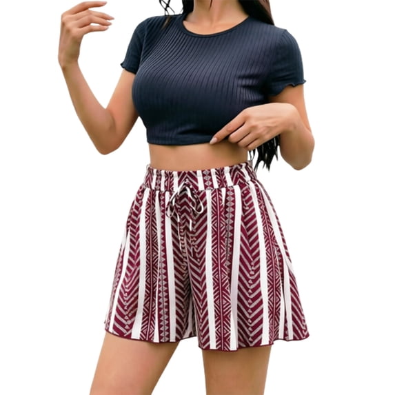 VNKIDY Womens Elastic Drawstring Waist Retro Fashion Print Pleated Flowy Shorts Loose High Waist Lightweight Casual Beach Vacation Shorts For Ladies Classic Shorts XL