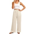 thumbnail image 1 of VNKIDY Womens Elastic Waist Drawstring Wide Leg Lightweight Crinkled Pants With Side Pockets Casual Loose Fit Trousers For Summer Beach Days Stylish Pants, 1 of 4
