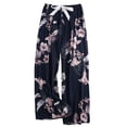 thumbnail image 1 of VNKIDY Womens Floral Print High Waist Drawstring Elastic Waist Wide Leg Pants Loose Fit Lightweight Casual Trousers For Summer Daily Wear Dark Blue One Size, 1 of 3