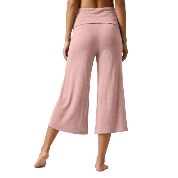 VNKIDY Womens Fold Over Waistband Wide Leg Cropped Pants High Waist Design Casual Loose Fit Trousers For Yoga Practice Loungewear Daily Errands Casual Pants