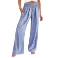 thumbnail image 1 of VNKIDY Womens Gingham Print High Waist Smocked Elastic Waist Wide Leg Pants Side Pocket Loose Fit Casual Trousers For Summer Daily Wear Blue XXL, 1 of 5