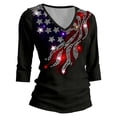 thumbnail image 1 of VNKIDY Womens Glitter American Flag Print T Shirt Three Quarter Sleeve V Neck Casual Tee Patriotic Shiny Style Top For Independence Day Daily Wear Cozy Top, 1 of 3