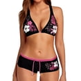 thumbnail image 1 of VNKIDY Womens Halter Neck Tropical Floral Print Triangle Bikini Top Matching Board Shorts With Drawstring Waist Two Piece Swimwear Set For Beach Days Summer Vacations SoftSwimwear, 1 of 4