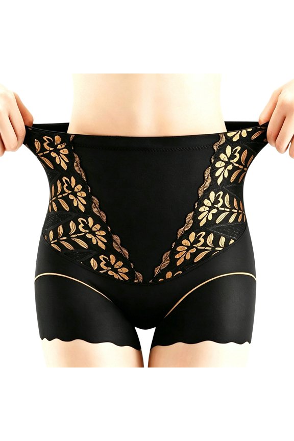 Womens High Waist Floral Lace Spliced Solid Shapewear Shorts Wave Hem Tummy Control Hip Lifting Stretchy Breathable Slim Underwear Bottoms For Ladies M