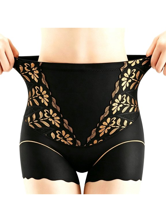 Womens High Waist Floral Lace Spliced Solid Shapewear Shorts Wave Hem Tummy Control Hip Lifting Stretchy Breathable Slim Underwear Bottoms For Ladies XXL