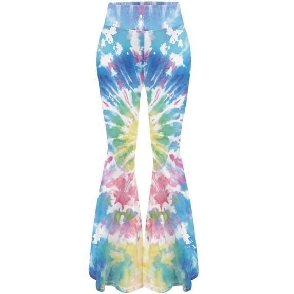 VNKIDY Womens High Waisted Tie Dye Flare Pants Stretchy Wide Bell Casual Slim Fit Trousers For Festivals Beach Days Bohemian Style Events Casual Pants
