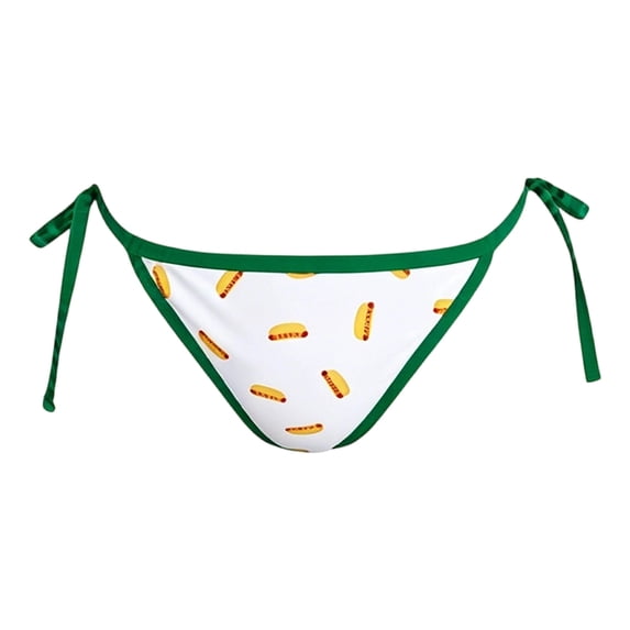 VNKIDY Womens Ladies Low Rise Side Tie Hot Dog Print Quick Dry Stretch Bikini Bottoms For Summer Beach Pool Wear Swimming Activities Green XL