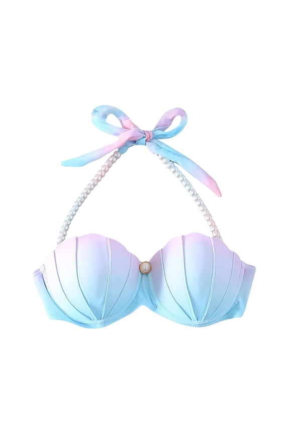Womens Pastel Gradient Seashell Bikini Top With Pearl Straps Halter Neck Casual Swimsuit Top For Summer Beach Vacation Wear H XXL