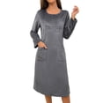 thumbnail image 1 of VNKIDY Womens Plush Nightgown Dress Solid Color Letter Print Long Sleeve Crewneck Sleep Shirt With Pockets For Warm Loungewear Grey XXL, 1 of 9