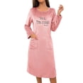 thumbnail image 1 of VNKIDY Womens Plush Nightgown Dress Solid Color Letter Print Long Sleeve Crewneck Sleep Shirt With Pockets For Warm Loungewear Pink XXL, 1 of 9