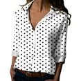 thumbnail image 1 of VNKIDY Womens Polka Dot Blouse Casual Three Quarter Sleeve Turn Down Collar Shirt With Contrast Trim For Office And Daily Wear White XXL, 1 of 5