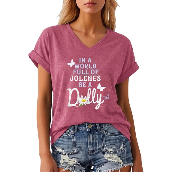 VNKIDY Womens Retro Dolly Memorial Shirt Short Sleeve V Neck Western Nashville Parton Graphic Tee Casual Country Music Fan Comfortable Fall Tops For Women,Size XXL