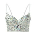 thumbnail image 1 of VNKIDY Womens Rhinestone Embellishment Bustier Top Spaghetti Straps Sweetheart Neckline Cami Top For Party Daily Casual Wear White, 1 of 5