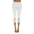 thumbnail image 1 of VNKIDY Womens Solid Color High Waist Button Fly Capri Jeans Contrast Lace Trim Hem Slim Fit Casual Denim Trousers For Summer Daily Wear White XXXXXL, 1 of 5