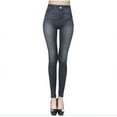 thumbnail image 1 of VNKIDY Womens Solid Color High Waist Button Fly Denim Leggings Slim Fit Stretch Casual Trousers For Daily Streetwear Wear Black L, 1 of 4