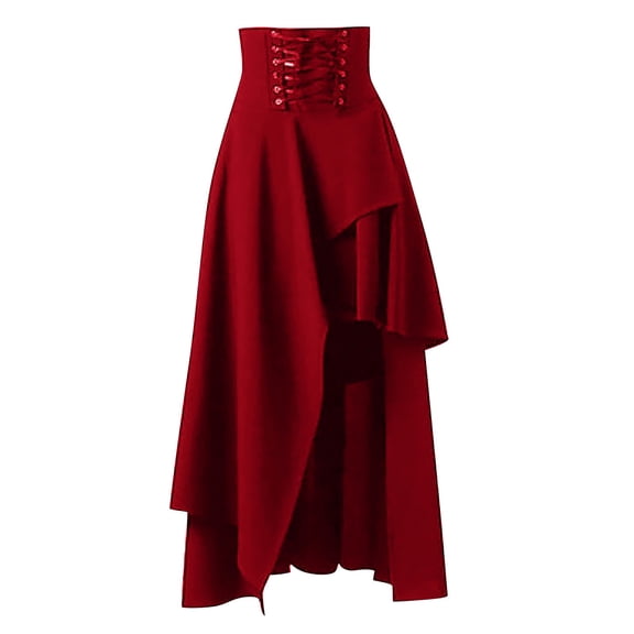 VNKIDY Womens Solid Color High Waist Corset Asymmetrical Maxi Skirt Lace Up Waist Design For Holiday Party Daily Wear Stylish Skirts