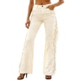 thumbnail image 1 of VNKIDY Womens Solid Color High Waist Flare Jeans Side Fringe Detail Slim Fit Retro Bell Bottom Denim Pants For Party Daily Streetwear Wear White XL, 1 of 8