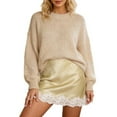 thumbnail image 1 of VNKIDY Womens Solid Color High Waist Satin Mini Skirt With Lace Hem Trim For Daily Casual Date Wear Soft Skirts, 1 of 4