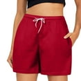 thumbnail image 1 of VNKIDY Womens Solid Color High Waisted Casual Shorts Drawstring Waistband Side Pockets Lightweight Comfy Summer Shorts For Daily Beach Wear Red XXL, 1 of 4