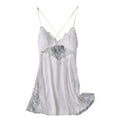 thumbnail image 1 of VNKIDY Womens Solid Color Lace Trim Satin Chemise Spaghetti Strap Sleep Dress With Crisscross Back Sheer Panel For Loungewear White M, 1 of 5