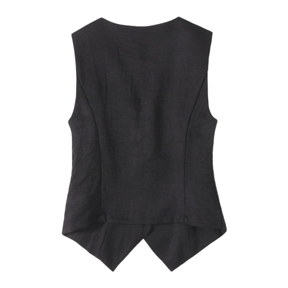 VNKIDY Womens Solid Color Linen Sleeveless Tank Top V Neck Button Front Slim Fit Lightweight Casual Office Top For Spring Summer Daily Matching Black M