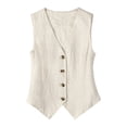 thumbnail image 1 of VNKIDY Womens Solid Color Linen Sleeveless Tank Top V Neck Button Front Slim Fit Lightweight Casual Office Top For Spring Summer Daily Matching White M, 1 of 4
