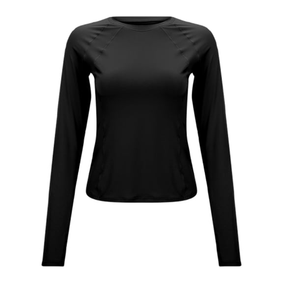 VNKIDY Womens Solid Color Long Sleeve Athletic TShirt With Round Neck Quick Dry Slim Fit For Yoga Running Gym Workouts Casual Active Outings Black XXL