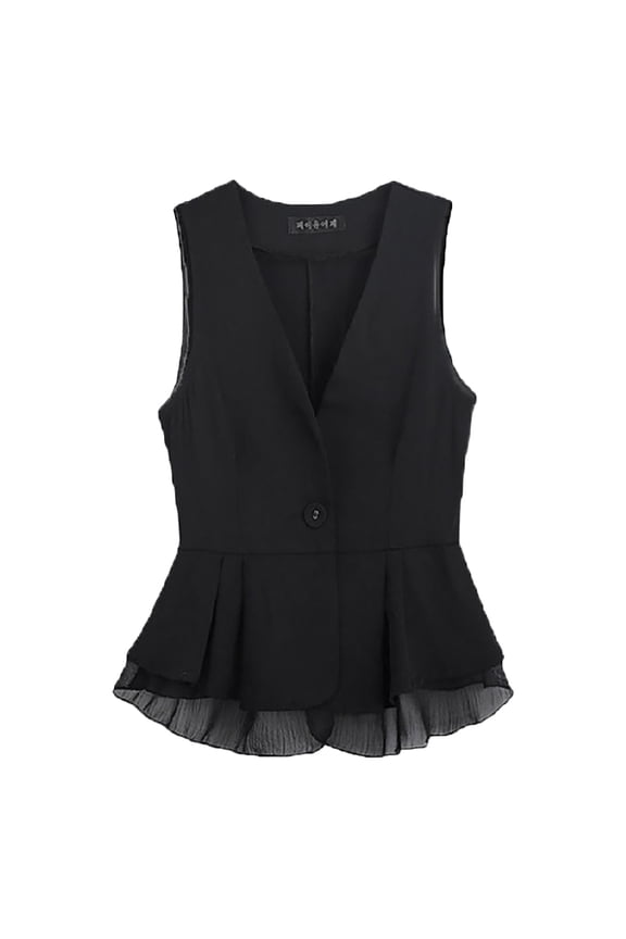 Womens Solid Color Peplum Casual Vest With Button Closure V Neck Sleeveless Waistcoat For Formal Daily Wear Black M /2