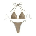 thumbnail image 1 of VNKIDY Womens Solid Color Ribbed Triangle Halter Bikini Top With Tie Closure High Cut String Brief Bottom Two Piece Swimwear Set For Beach Days Summer Vacations Trendy Swimwear, 1 of 3