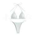 thumbnail image 1 of VNKIDY Womens Solid Color Ribbed Triangle Halter Bikini Top With Tie Closure High Cut String Brief Bottom Two Piece Swimwear Set For Beach Days Summer Vacations Leisure Swimwear, 1 of 3
