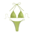 thumbnail image 1 of VNKIDY Womens Solid Color Ribbed Triangle Halter Bikini Top With Tie Closure High Cut String Brief Bottom Two Piece Swimwear Set For Beach Days Summer Vacations Trendy Swimwear, 1 of 2